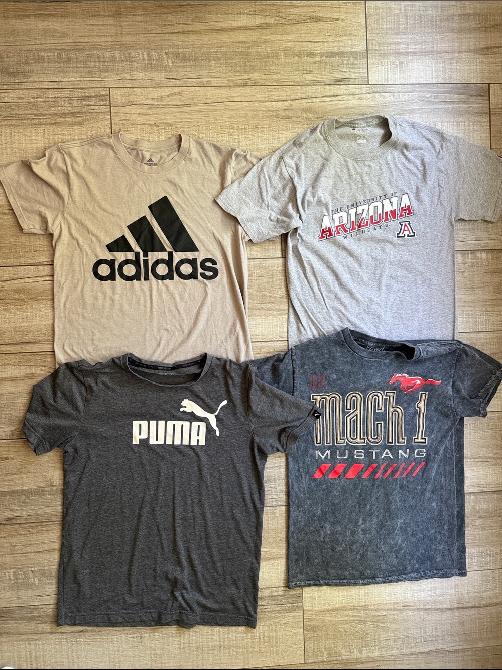 Men's Small T-Shirt Bundle (4) - Adidas, Puma, Champion Arizona, Ford Mustang